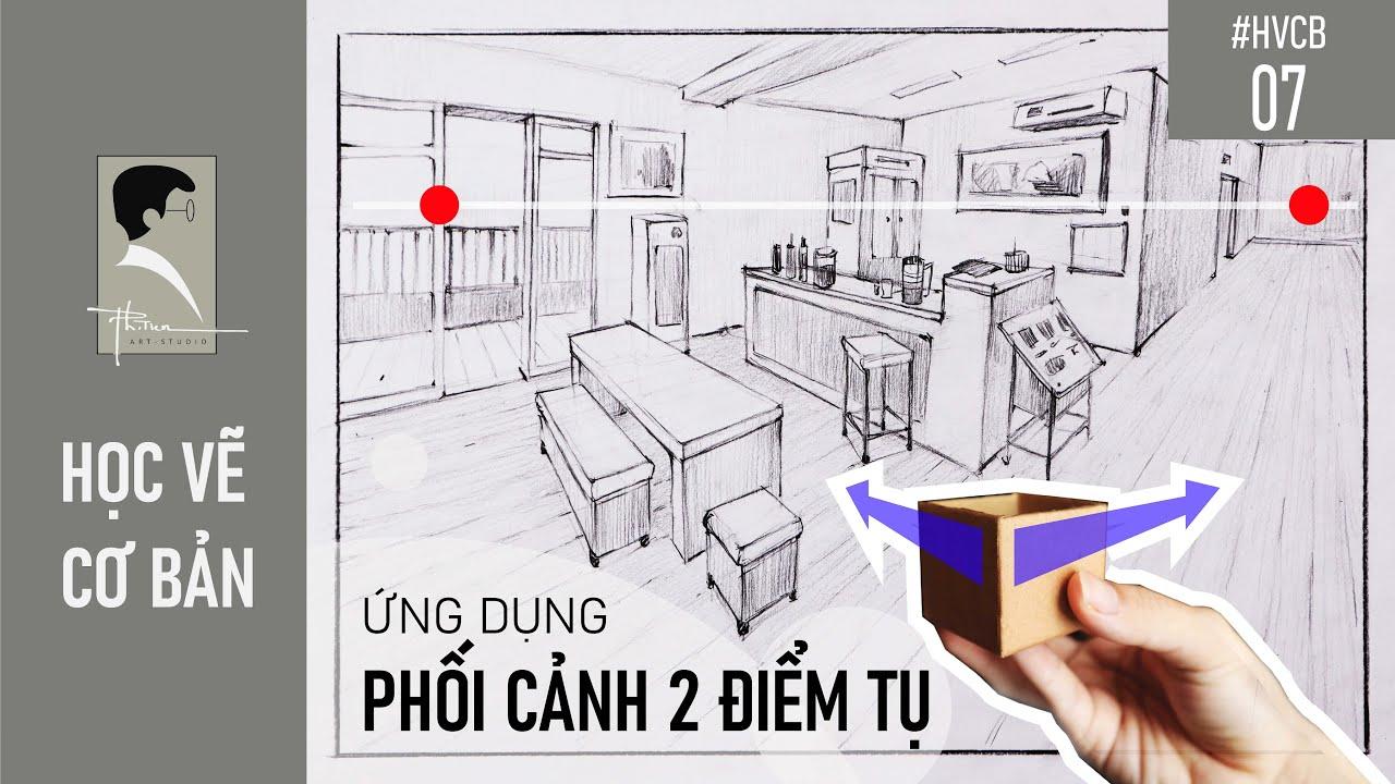 Áp dụng quy tắc phối cảnh một điểm tụ cơ bản khi vẽ bàn học đơn giản để tạo chiều sâu cho bức tranh