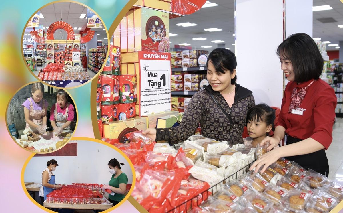 Bức tranh thể hiện Bác Hồ vui đón Tết Trung thu cùng các em thiếu nhi trong không khí ấm áp và rộn ràng