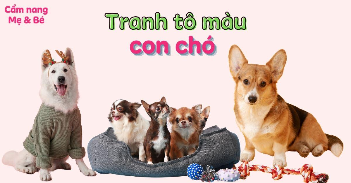 Bé gái đang tô màu bức tranh vẽ chú chó con dễ thương với nhiều màu sắc
