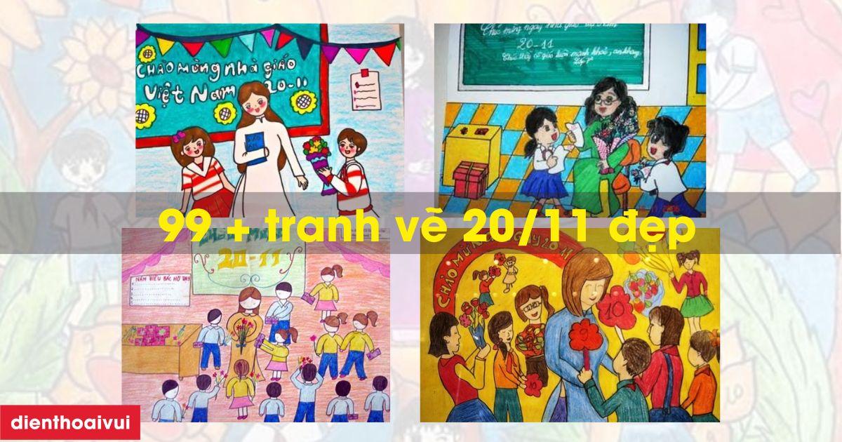 Vẽ tranh 20-10 đơn giản đẹp lớp 4 tặng người thương yêu Mẫu tranh vẽ 20-10 đơn giản đẹp lớp 4 chủ đề bé tặng quà ý nghĩa