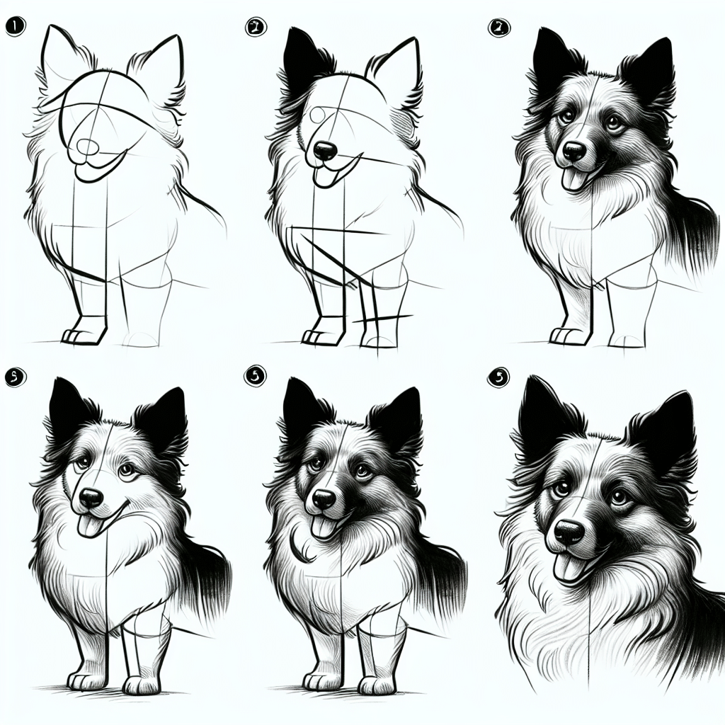 Một bức vẽ chó đơn giản đã hoàn thiện với các chi tiết mắt mũi miệng và bộ lông cơ bản