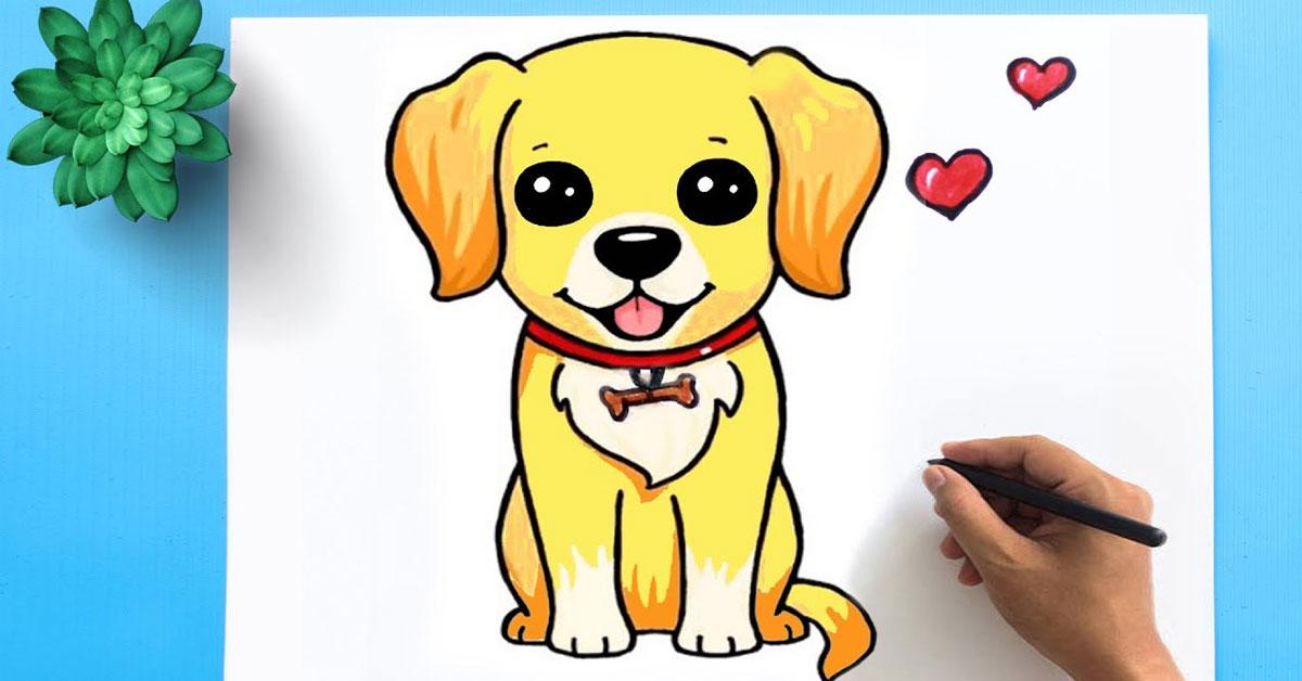 Bức vẽ chó hoàn thiện với các chi tiết sống động áp dụng thành công cách vẽ con chó đẹp nhất