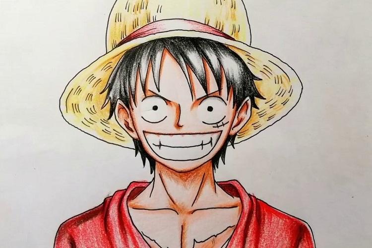 Các bước đơn giản để vẽ mái tóc đen đặc trưng và chiếc mũ rơm huyền thoại của nhân vật Luffy
