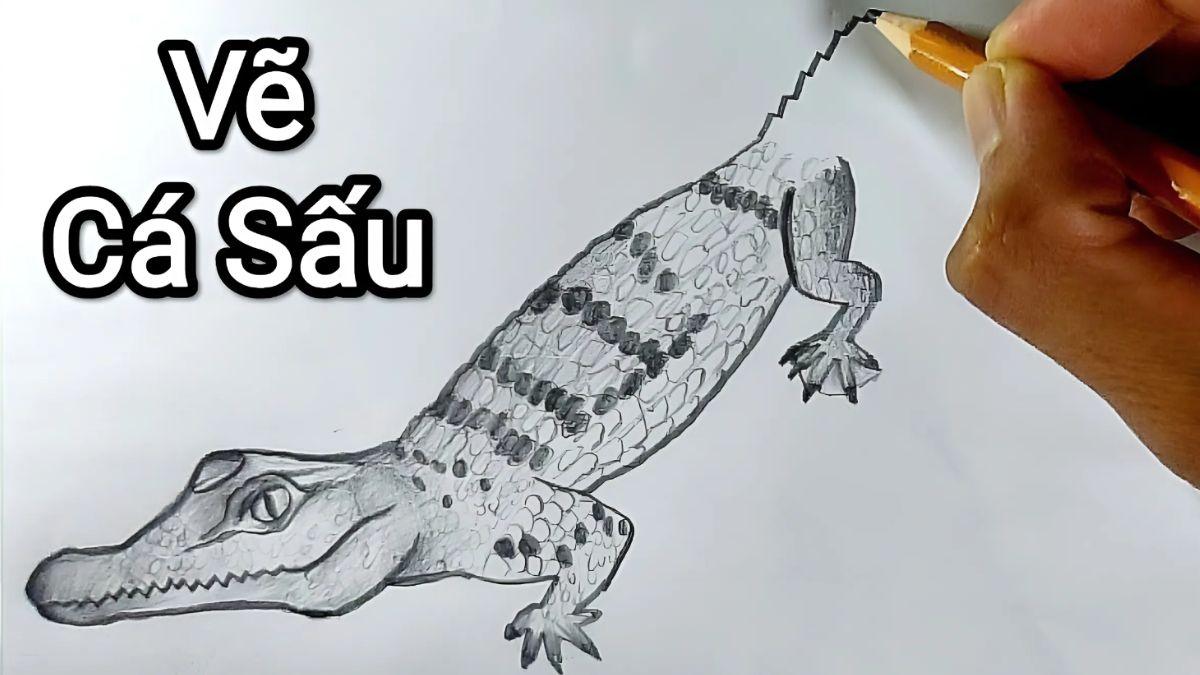 Vẽ chi tiết mắt miệng và răng cho con cá sấu đơn giản từng bước