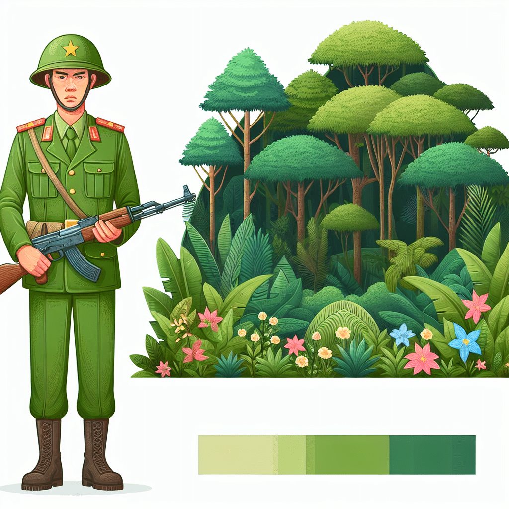 Minh họa chi tiết cách vẽ các bộ phận của bộ quân phục màu xanh như cổ áo, túi áo, thắt lưng của chú bộ đội