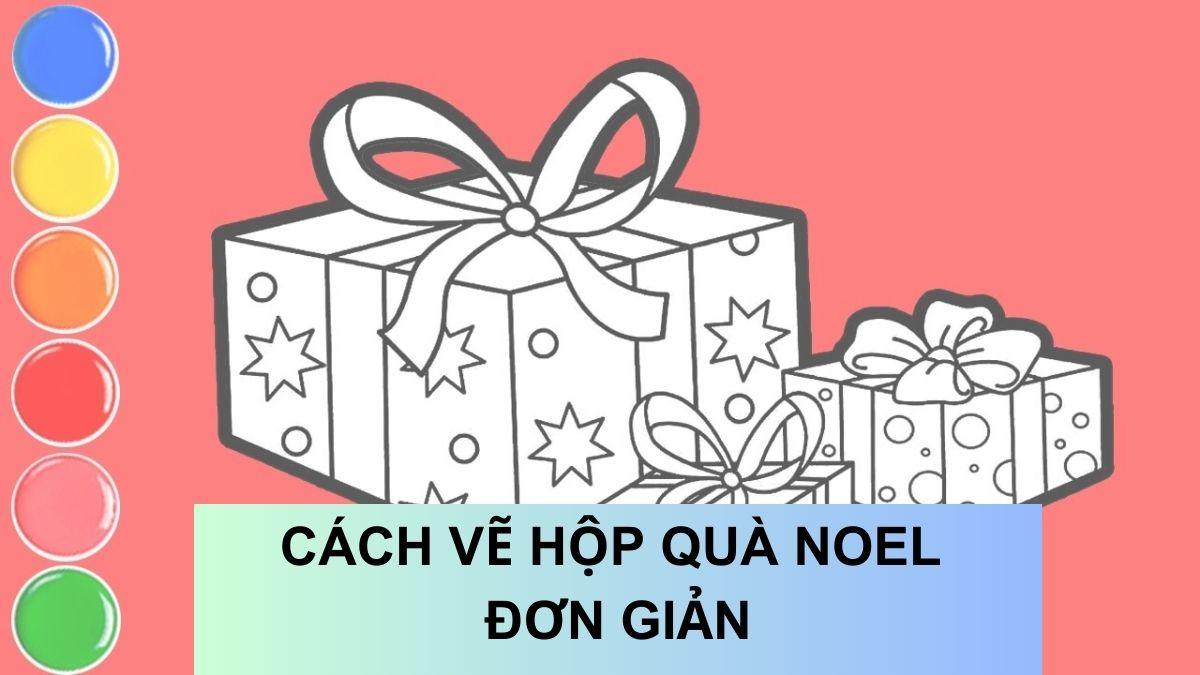 Minh họa các chi tiết trong cách vẽ tranh giáng sinh như cây thông và hộp quà