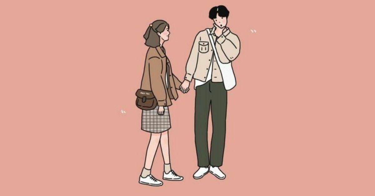 Hình vẽ anime lãng mạn đời thường với cặp đôi nam nữ dưới gốc cây anh đào, biểu cảm dịu dàng