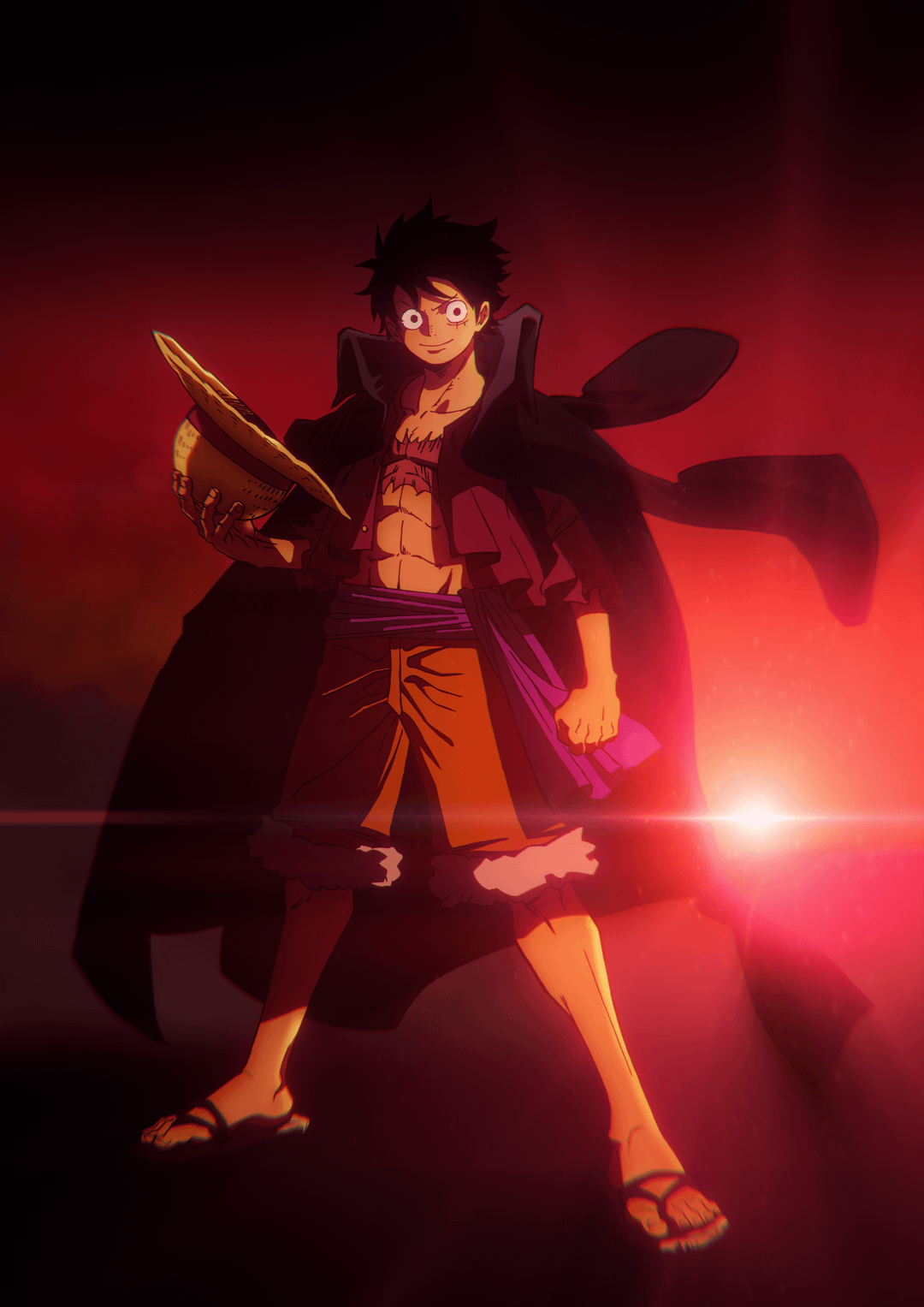 Bức tranh Luffy hoàn chỉnh sau khi thực hiện các bước vẽ đơn giản, tinh chỉnh đường nét và chi tiết