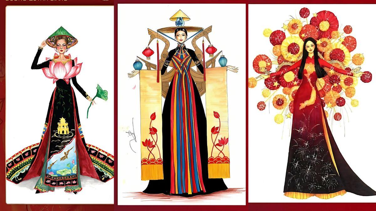 Hoàn thiện bức vẽ áo dài với các họa tiết đơn giản theo cách vẽ áo dài đơn giản nhất