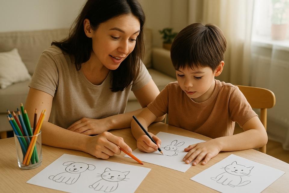 Chi tiết các bước vẽ thân hình và chân chú thỏ con đáng yêu cho bé làm quen