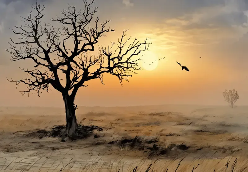 Bức tranh hoàn thiện về cây cổ thụ vẽ bằng bút chì với đầy đủ chi tiết, bóng đổ và chiều sâu