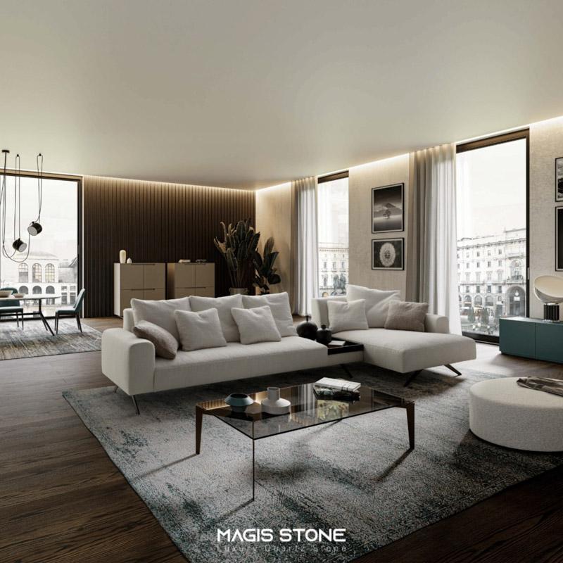 Không gian nội thất hiện đại thể hiện rõ ngôn ngữ kiến trúc là gì qua cách bố trí ánh sáng và vật liệu