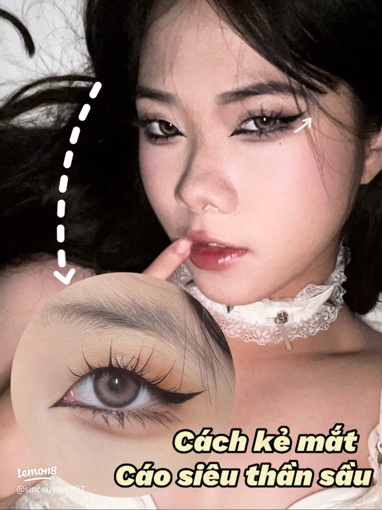 Minh họa các bước chi tiết để vẽ mắt nước kiểu mắt mèo sắc sảo và quyến rũ