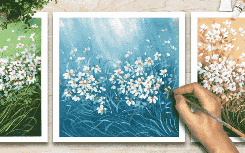 Bảng màu và cọ vẽ minh họa kỹ thuật chọn màu sắc cho bài mỹ thuật lớp 8 bài 10