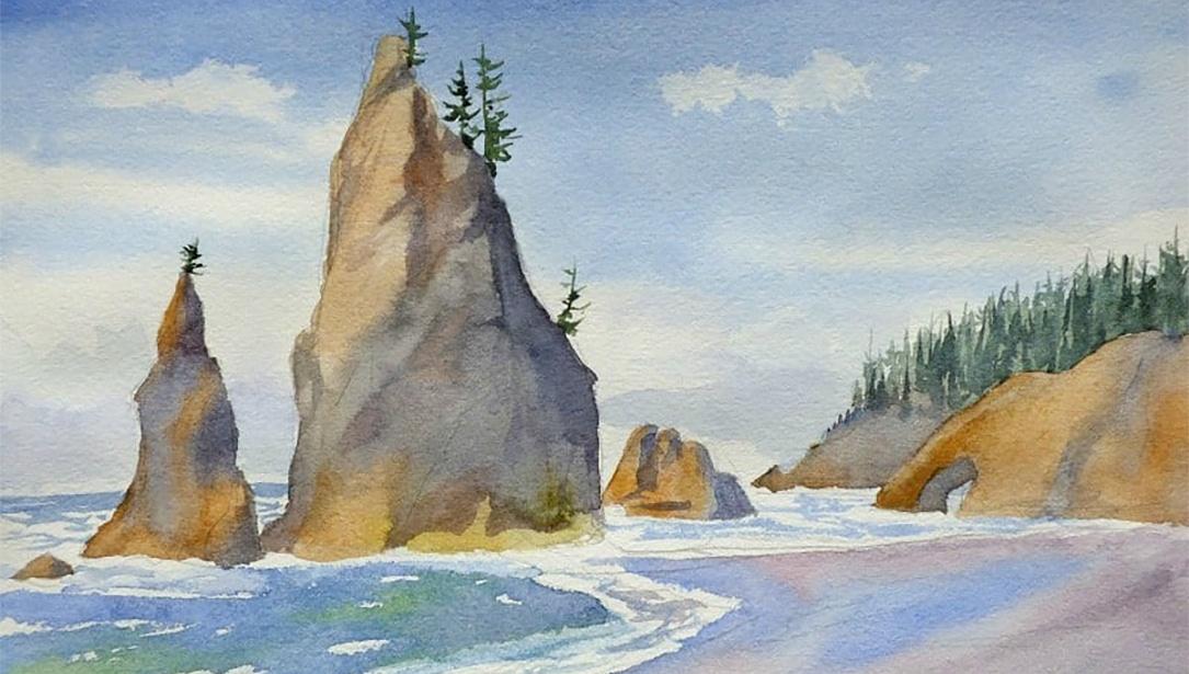 Minh họa kỹ thuật dùng cọ tạo hình khối cơ bản cho đám mây trên nền trời xanh bằng màu acrylic trắng