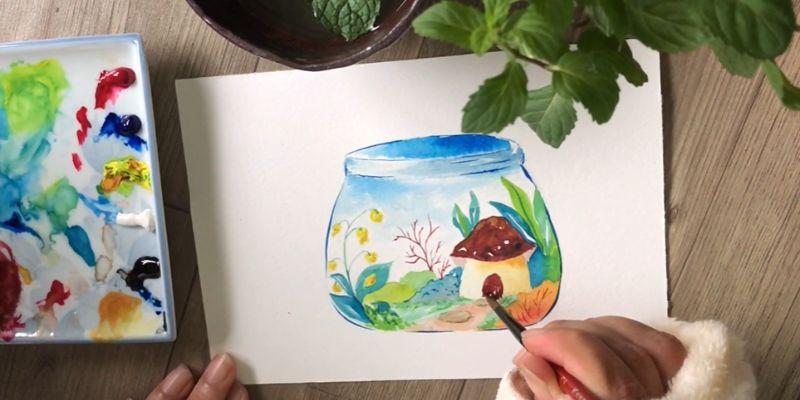 Minh họa kỹ thuật hòa màu và tạo chiều sâu trong vẽ tranh phong cảnh lớp 8