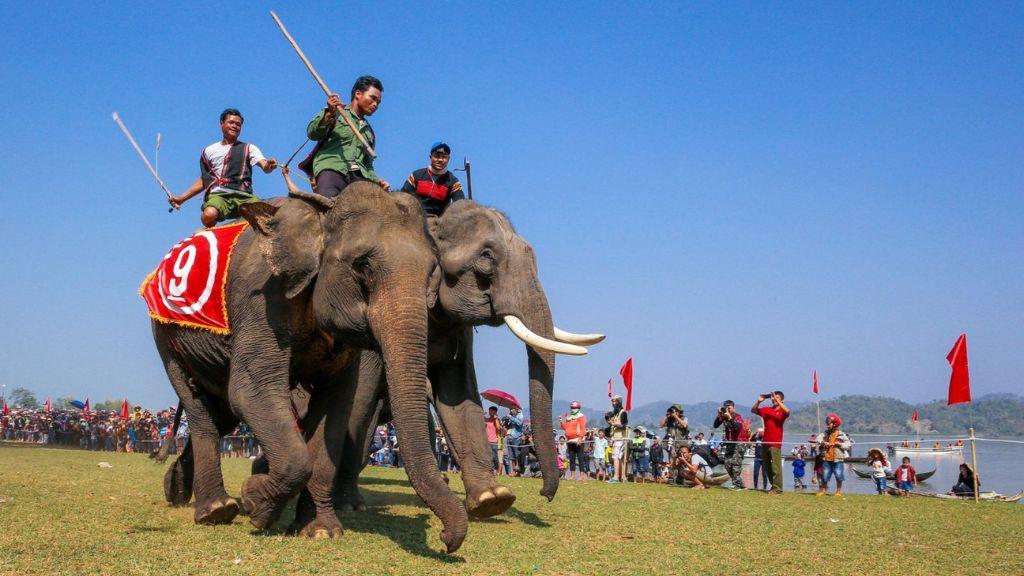 Tranh vẽ không khí lễ hội cồng chiêng Tây Nguyên rộn ràng và đầy màu sắc, thể hiện nét văn hóa đặc trưng
