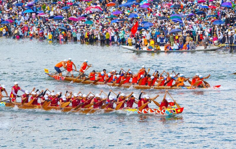 Tranh vẽ lễ hội đua thuyền truyền thống sống động trên sông nước Việt Nam tái hiện không khí náo nhiệt