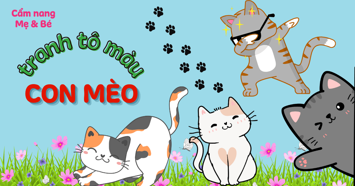 mẫu tranh vẽ mèo con đơn giản dễ thương đáng yêu cho bé tập tô màu