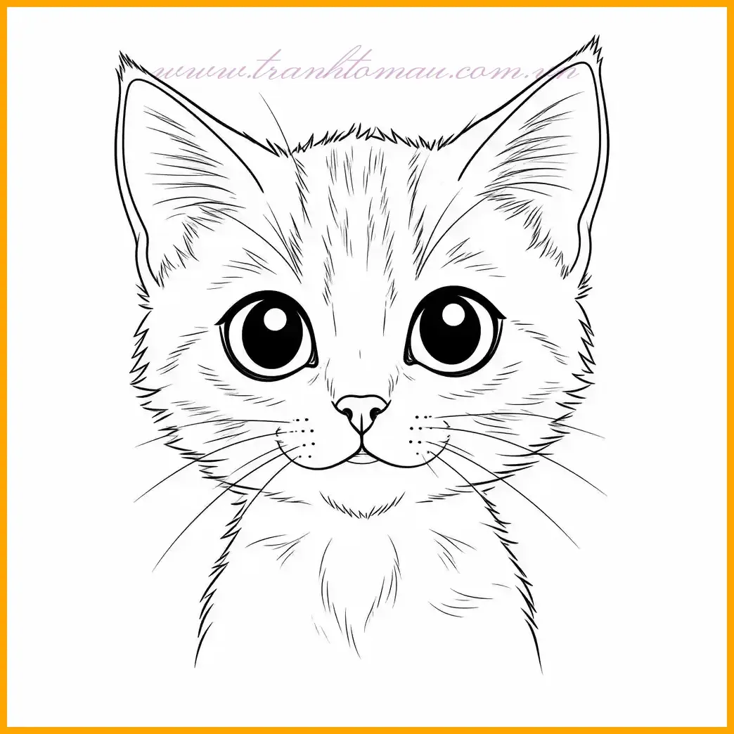 Bức vẽ hoàn chỉnh một chú mèo cute với màu sắc tươi sáng và biểu cảm đáng yêu