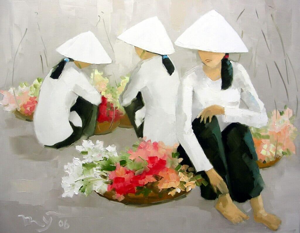 Nét Vẽ Sống Động: Thế Giới Tranh Vẽ Phương Tiện Giao Thông Phác họa đen trắng chiếc xe đạp cũ chở đầy giỏ hoa đứng bên đường phố cổ, tạo cảm giác lãng mạn