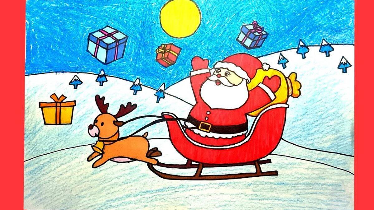 Các bước phác thảo hình dáng cây thông Noel từ những khối tam giác đơn giản, một phần của hướng dẫn cách vẽ ông già Noel và cây thông