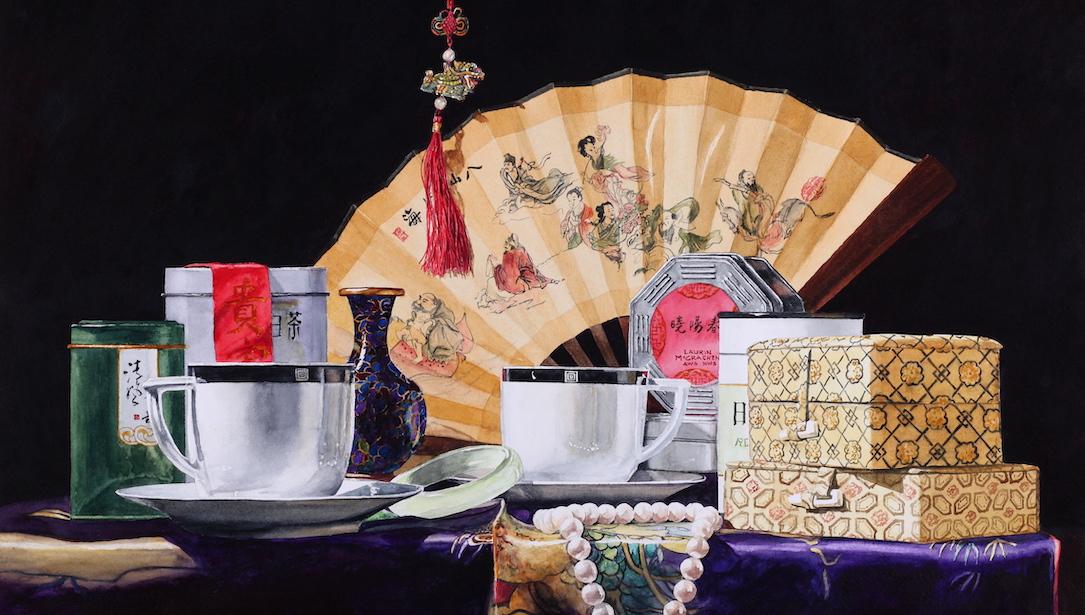 tác phẩm vẽ tranh bằng màu nước đơn giản đã hoàn thiện với chủ đề tĩnh vật ly cà phê