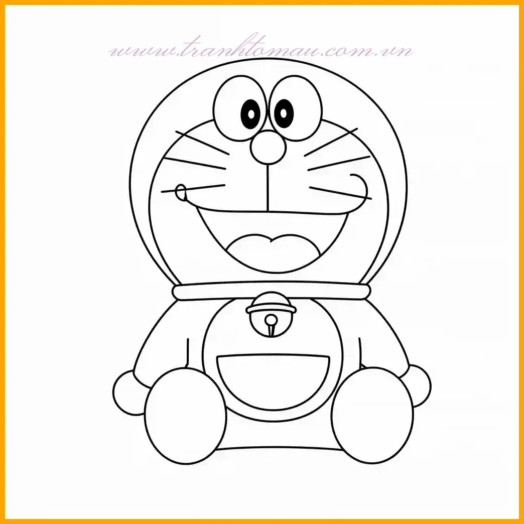 Hình ảnh Doraemon được tô màu hoàn chỉnh với các màu sắc đặc trưng xanh dương, trắng và đỏ