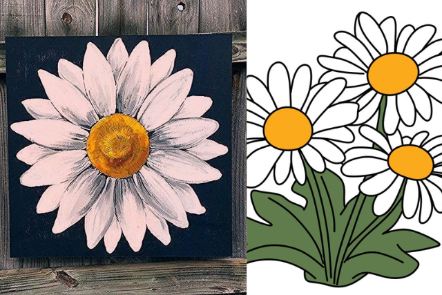 tranh vẽ hoa cúc đơn giản được tô màu vàng rực rỡ và bắt mắt sau khi hoàn thiện các nét vẽ