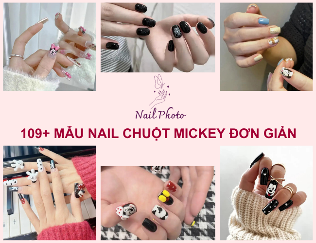 Mẫu nail chuột Mickey đẹp kết hợp với các họa tiết chấm bi đỏ trắng nổi bật và sáng tạo