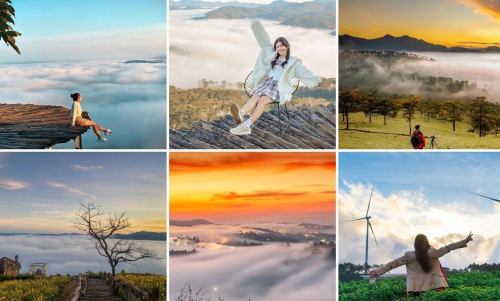 Tranh chì phong cảnh núi non hùng vĩ với mây và sương mờ ảo bao phủ đỉnh