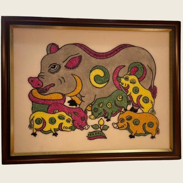 Mẫu tranh Đông Hồ đàn lợn âm dương với nét vẽ đơn giản dễ thực hiện tại nhà