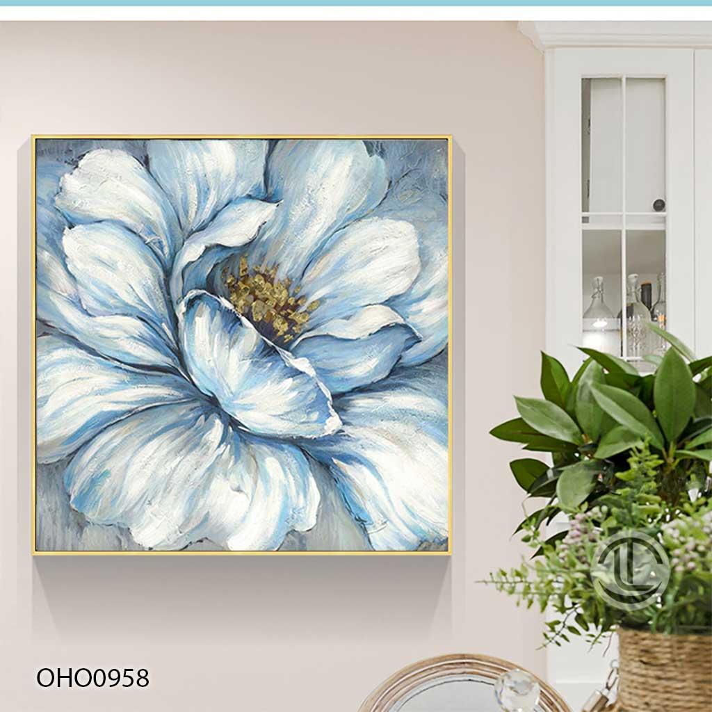 Tranh vẽ hoa sen sơn dầu phong cách trừu tượng với màu sắc rực rỡ và bố cục độc đáo