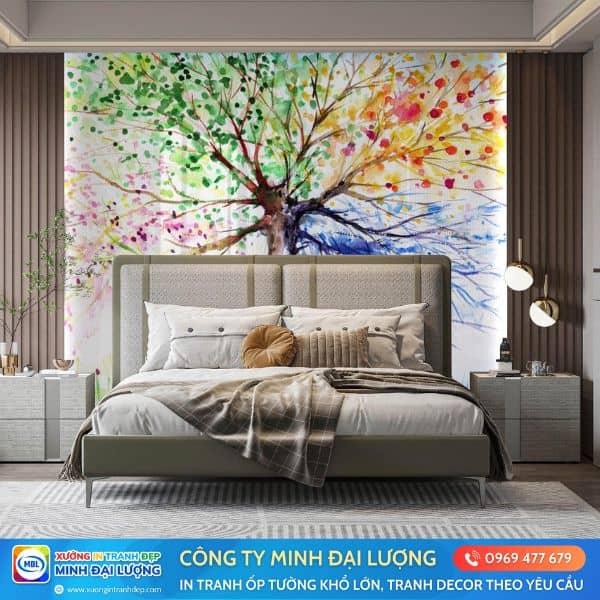 Một bức tranh phong cảnh hoàng hôn trên biển đơn giản đã hoàn thiện được treo trên tường làm điểm nhấn