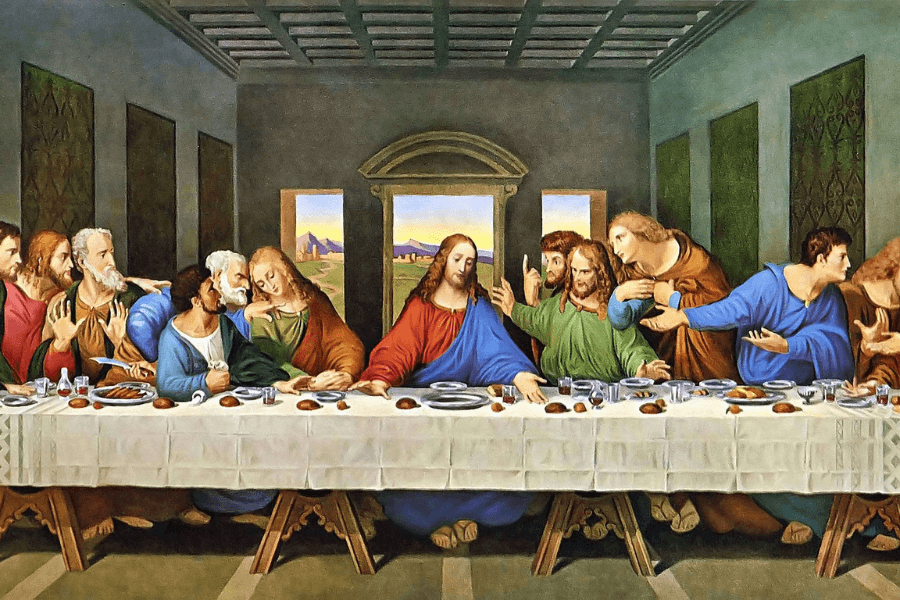 Tranh Phục Hưng Bữa Tiệc Ly của Leonardo da Vinci thể hiện kỹ thuật phối cảnh và cảm xúc nhân vật sâu sắc