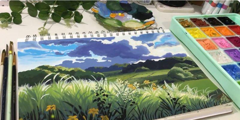 Một bức tranh trừu tượng đầy màu sắc sử dụng chất liệu trong hội họa sơn acrylic, thể hiện sự linh hoạt của màu vẽ