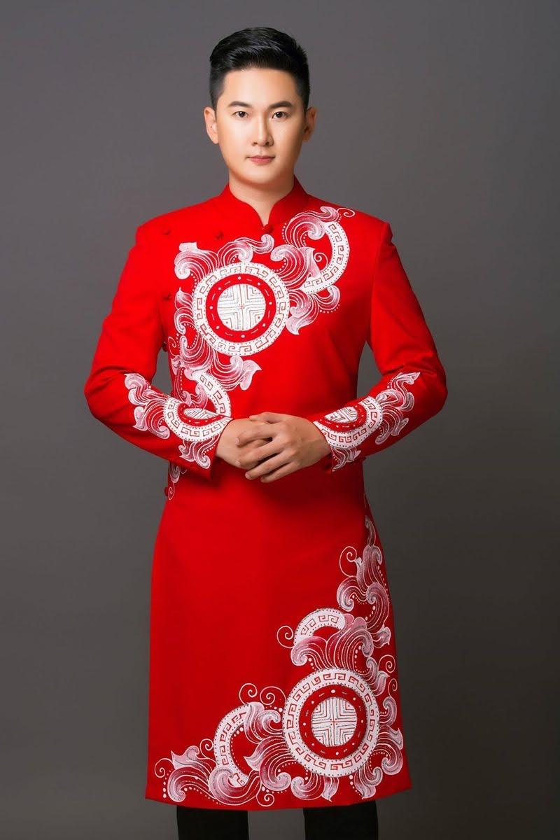 Tranh vẽ áo dài nam với phong cách hiện đại, màu sắc tươi sáng và đường nét cách tân