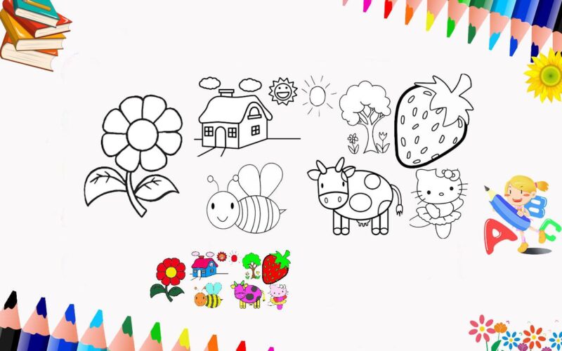 Tranh vẽ cây xanh mầm non đơn giản ngộ nghĩnh cho bé tập tô màu dễ thương