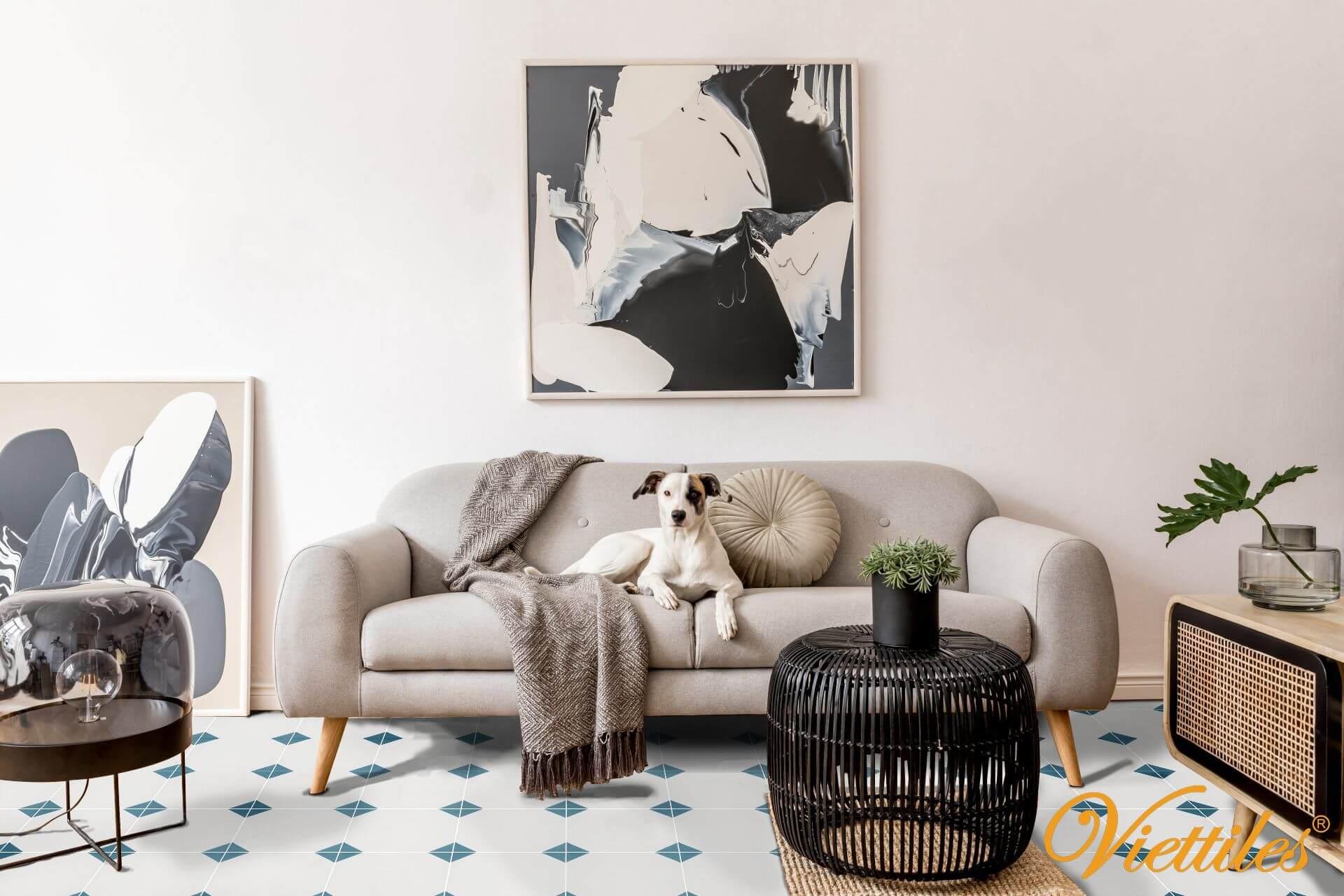 Tranh vẽ thể hiện chất liệu xi măng thô mộc của bông gió mỹ thuật Viettiles qua các kỹ thuật hội họa