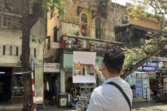 Tranh vẽ đời thường Hà Nội gánh hàng rong, nét đẹp trong tranh vẽ em yêu Hà Nội