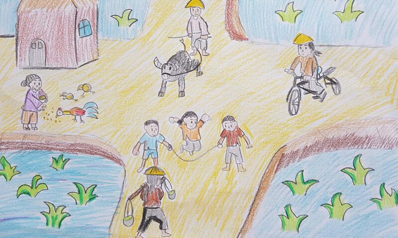 Tranh Vẽ Gia Đình 4 Người Gắn Kết Yêu Thương Tranh vẽ gia đình 4 người hạnh phúc quây quần bên nhau trong không gian ấm cúng, nụ cười rạng rỡ