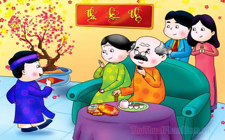 Tranh vẽ gia đình bên mâm cơm sum họp với màu sắc tươi sáng rực rỡ ngập tràn niềm vui và hạnh phúc
