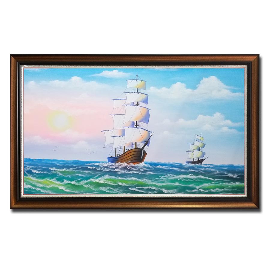 Bức tranh vẽ hoa sen sơn dầu khổ lớn được treo trang trọng trong phòng khách hiện đại