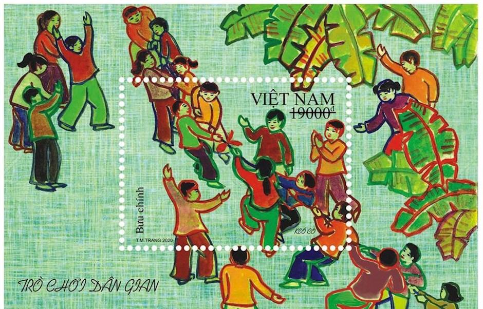 Tranh vẽ trò chơi dân gian ô ăn quan với hình ảnh các em bé đang tập trung tính toán