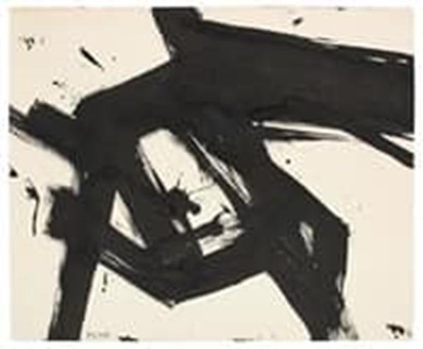 Tác phẩm tranh vẽ trừu tượng đen trắng với các đường nét hình khối mạnh mẽ, năng động