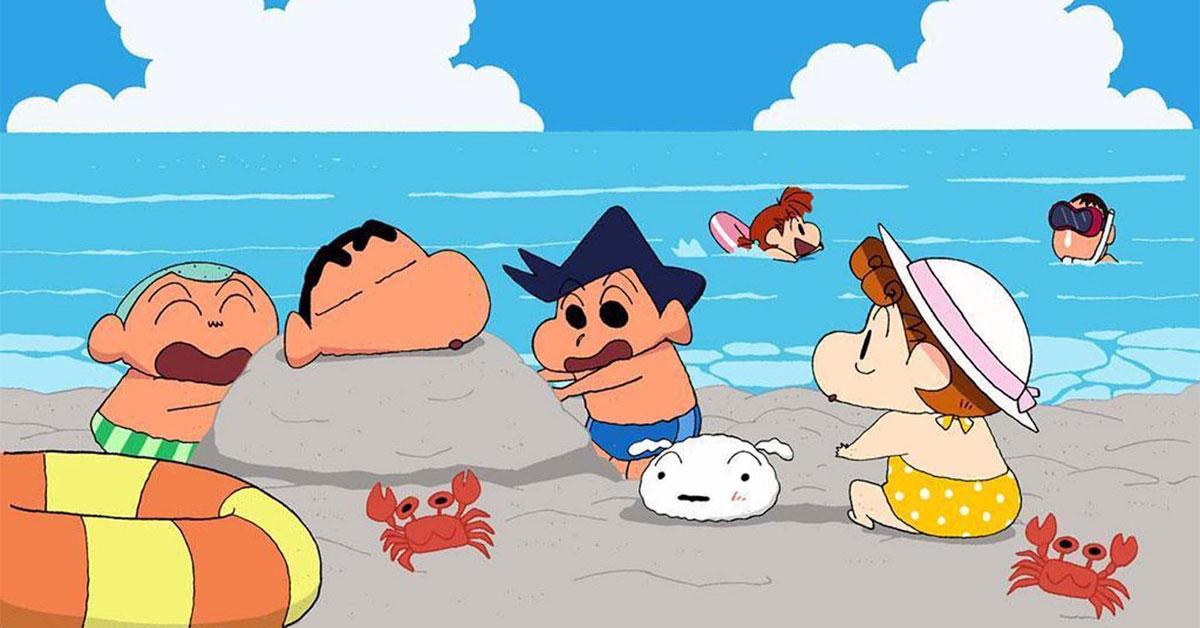 Minh họa bìa truyện tranh Shin Cậu Bé Bút Chì cùng gia đình Nohara trong một khung cảnh ấm cúng