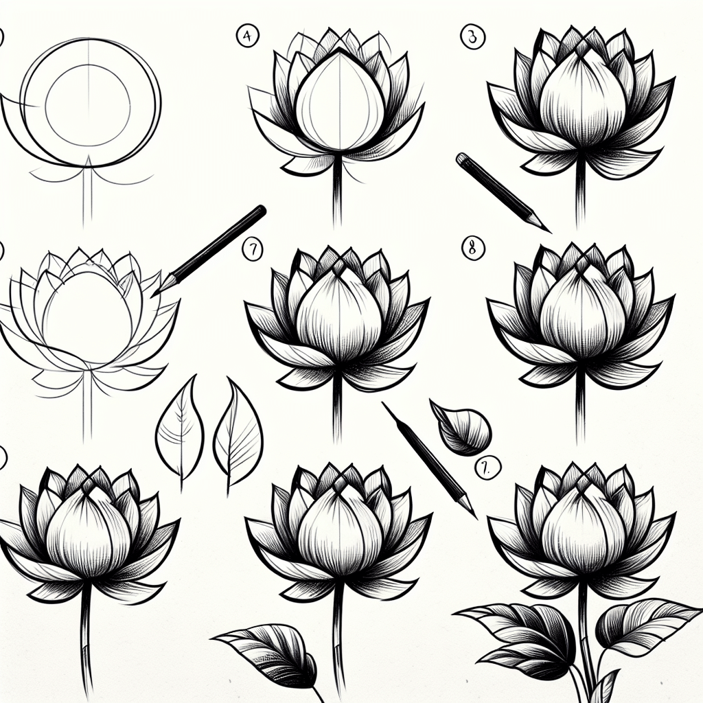 Hình ảnh vẽ chi tiết các lớp cánh hoa sen, đài sen và nhụy sen bằng bút chì
