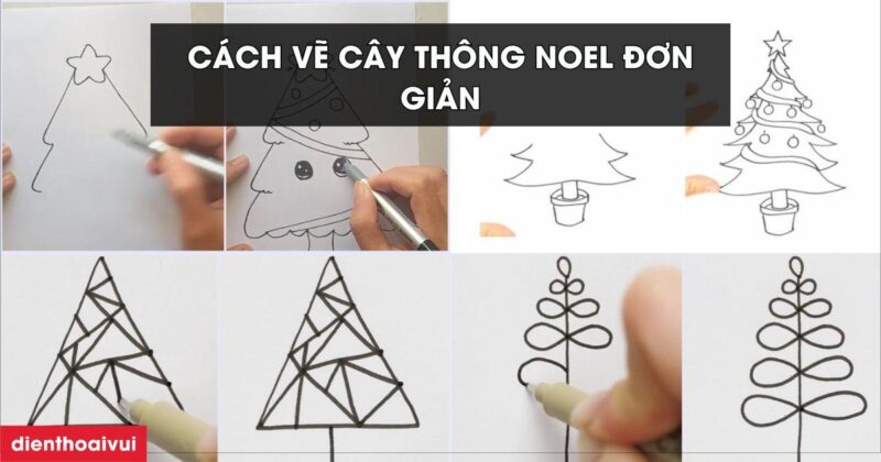 Cách vẽ hình dáng cây thông Noel cơ bản dễ nhất bằng tam giác