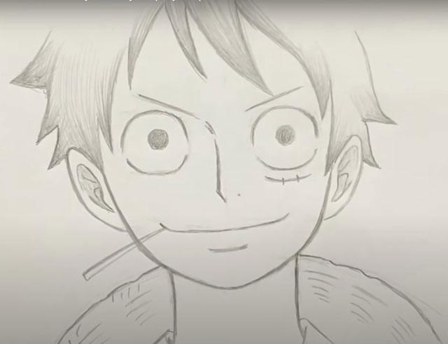 Hướng dẫn chi tiết các bước vẽ mắt, mũi, miệng và vết sẹo đặc trưng của Luffy một cách đơn giản