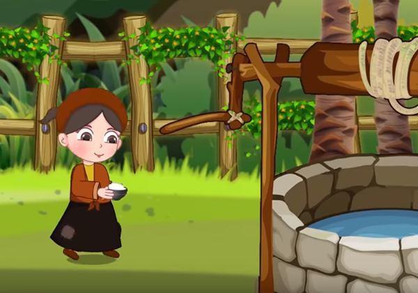 Cách vẽ tranh minh họa truyện cổ tích Tấm Cám cảnh Tấm gặp Bụt hiện lên từ giếng